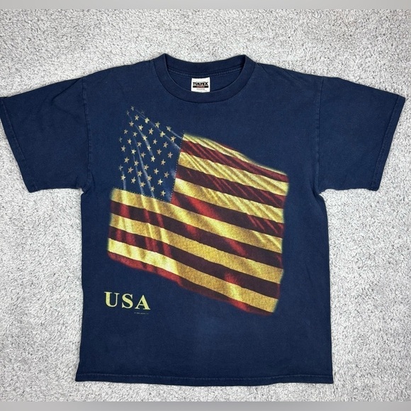 Vintage USA Shirt Mens Large American Flag Crewneck 90s Tee Patriotic Stars - Picture 1 of 6